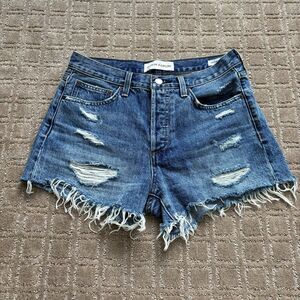Aritzia Denim Forum Ex Boyfriend Shorts Women's 26 Button Fly Distressed Cut Off